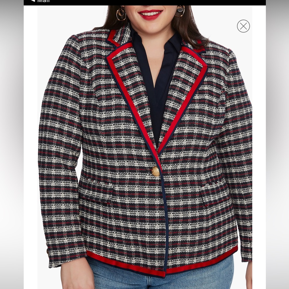 Court & Rowe Satin Trim Plaid Tweed Blazer (Plus Size) - NEW - Picture 8 of 10